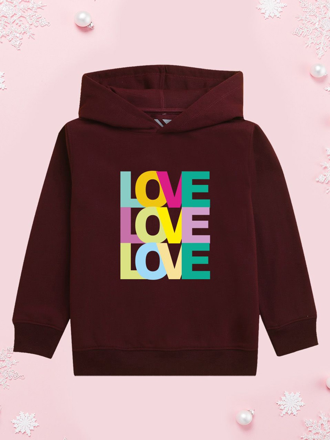 

NUSYL Girls Typography Printed Hooded Sweatshirt, Burgundy