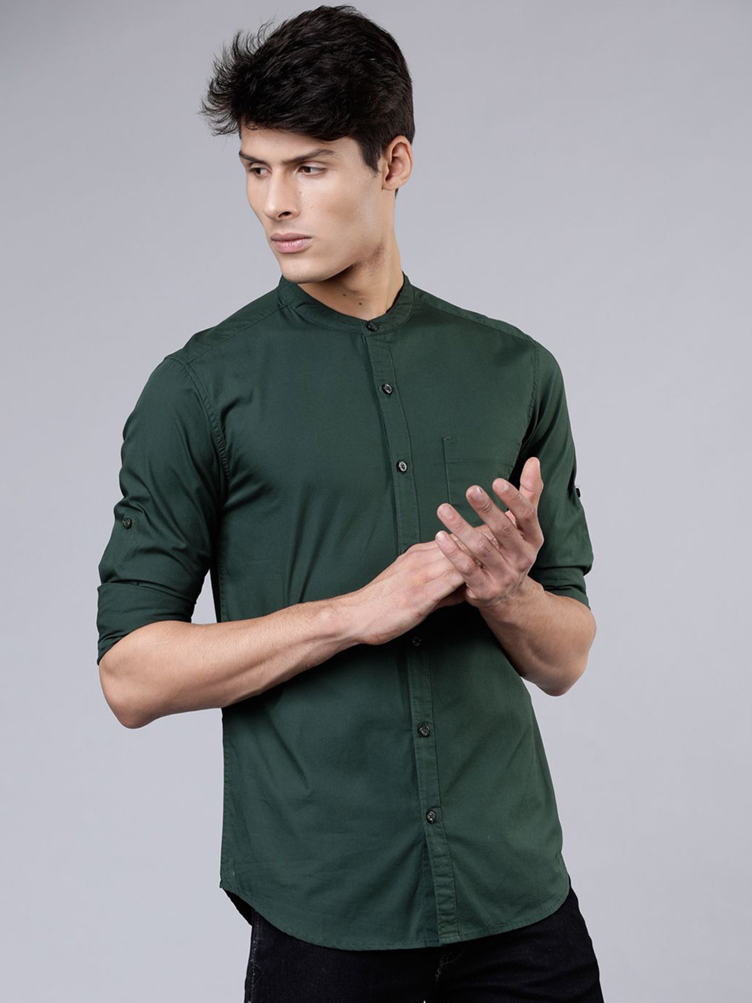 

HIGHLANDER Men Slim Fit Opaque Casual Shirt, Olive
