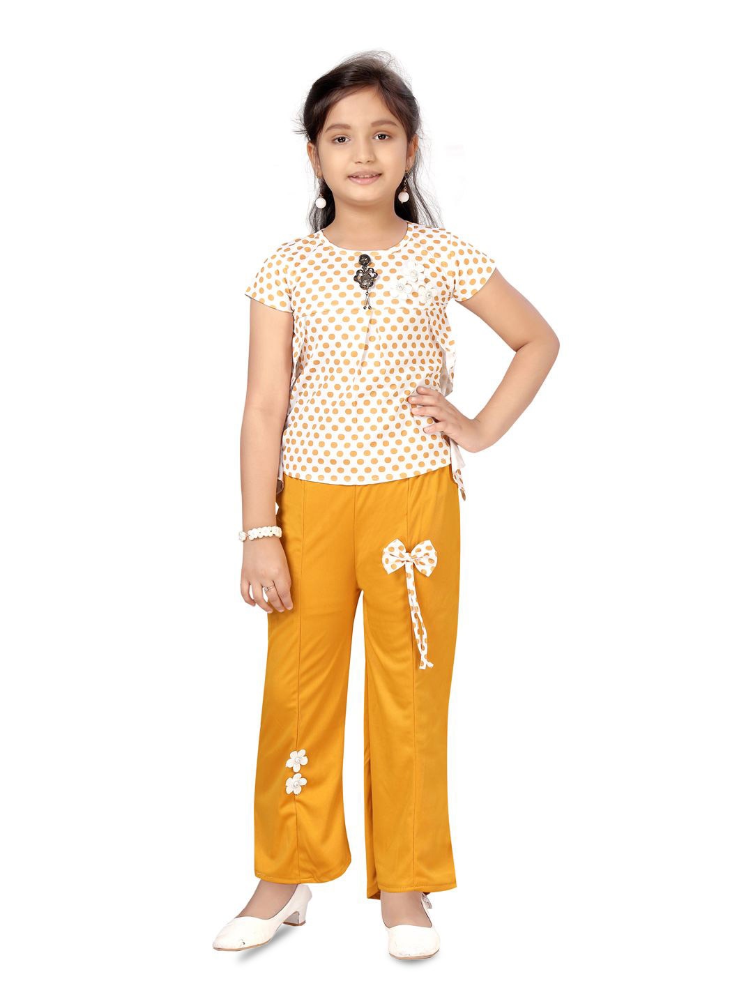 

BAESD Girls Polka Dot Printed Top With Palazzo, Yellow