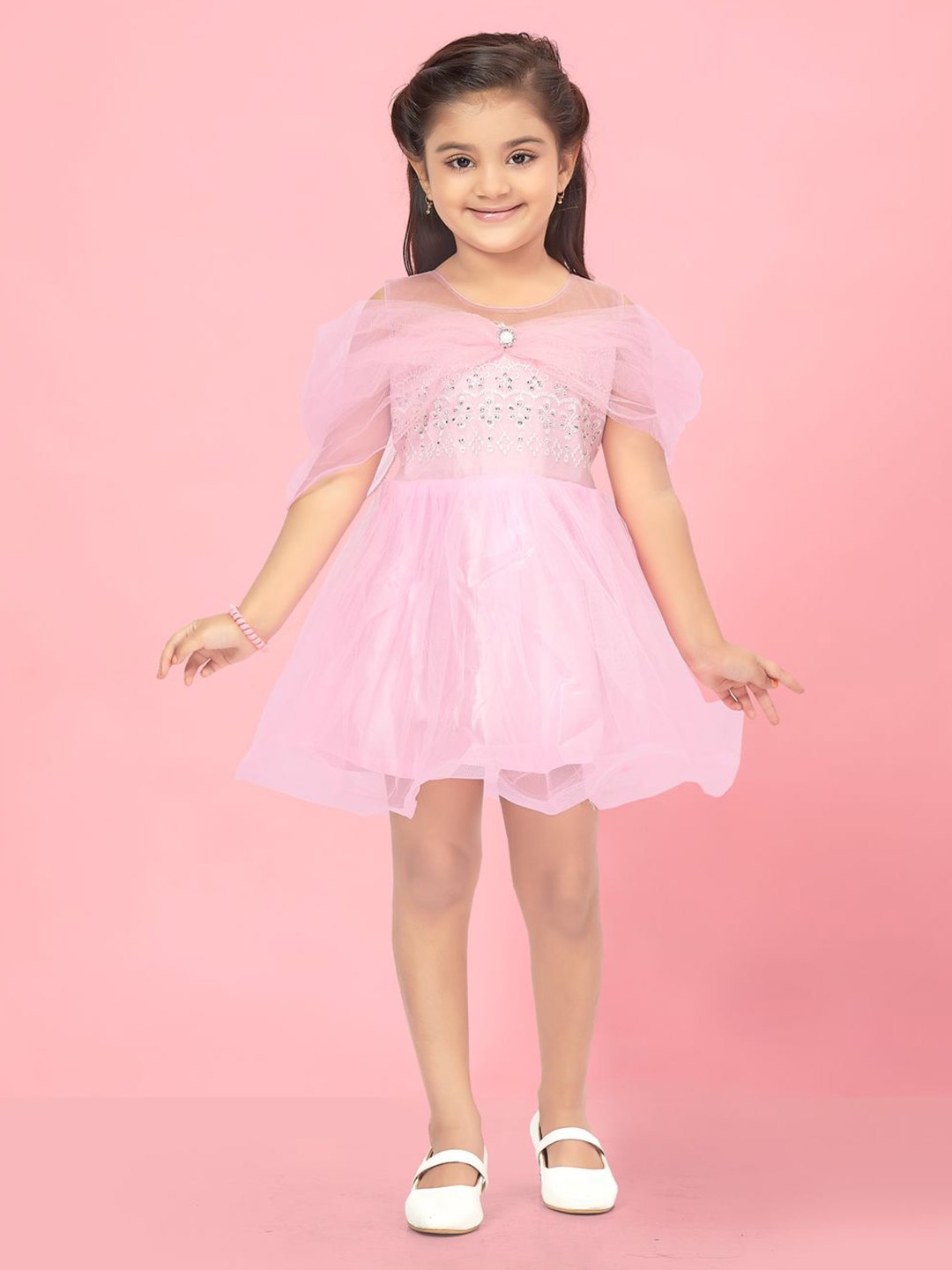 

BAESD Girls Embellished Net Fit & Flare Dress, Pink