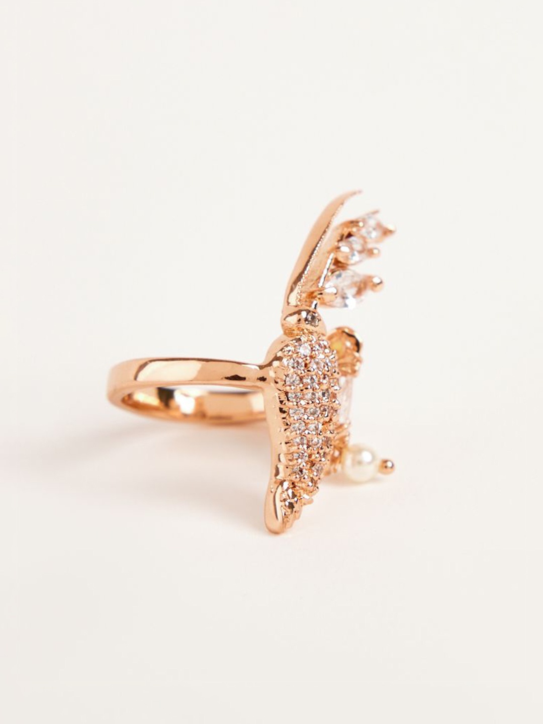 

Outhouse Rose Gold-Plated Cubic Zirconia Studded Adjustable Finger Ring