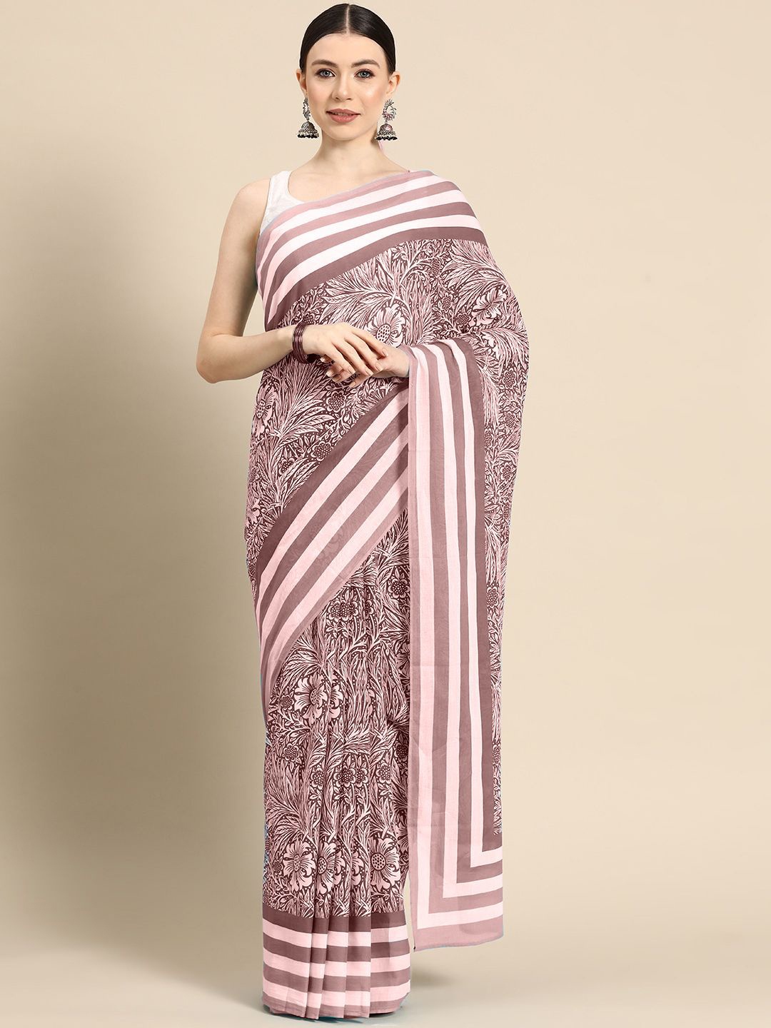 

BUTA BUTI Floral Pure Cotton Saree, Mauve