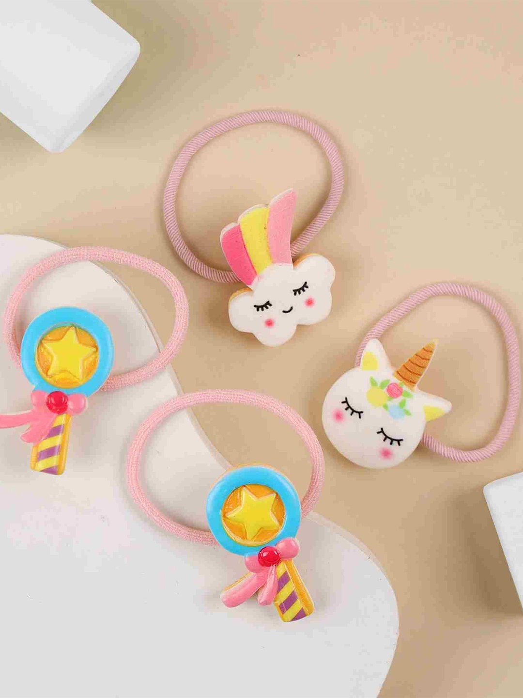 

KICKS & CRAWL Girls Set of 4 Ponytail Holders, Pink