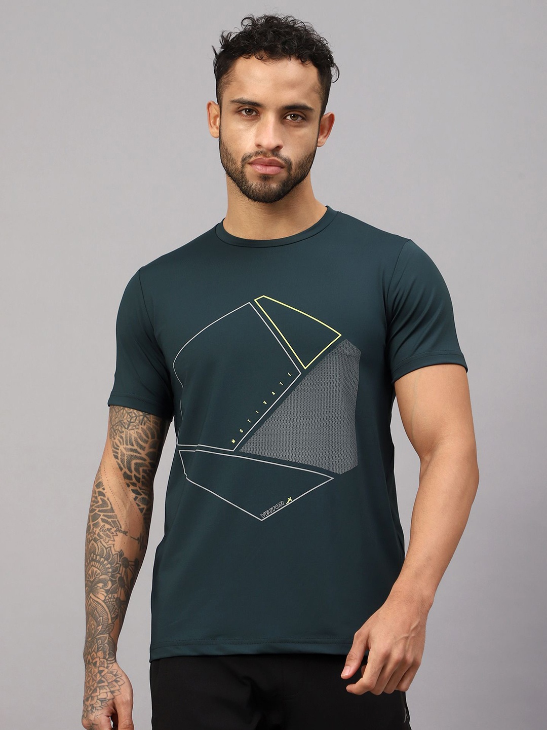 

VECTOR X Men Graphic Printed Round Neck T-Shirt, Green