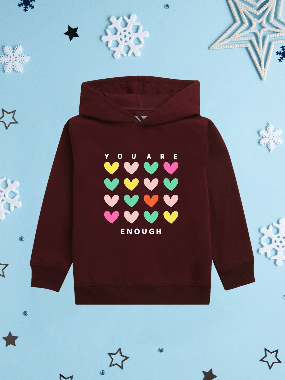 

NUSYL Girls Graphic Printed Hooded Sweatshirt, Burgundy