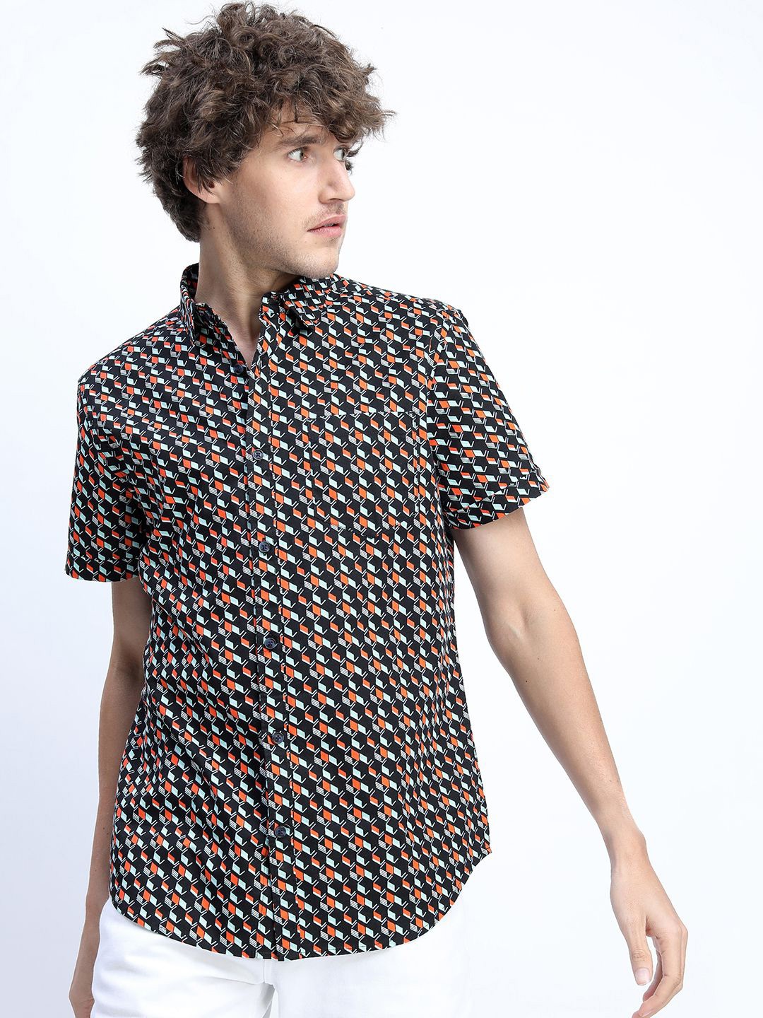 

HIGHLANDER Men Slim Fit Opaque Printed Casual Shirt, Black