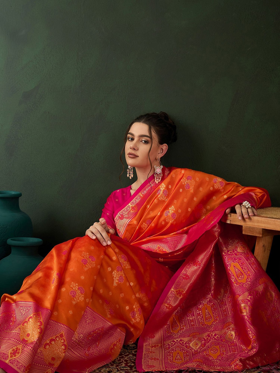 

Sangria Woven Design Saree With Blouse Piece, Orange