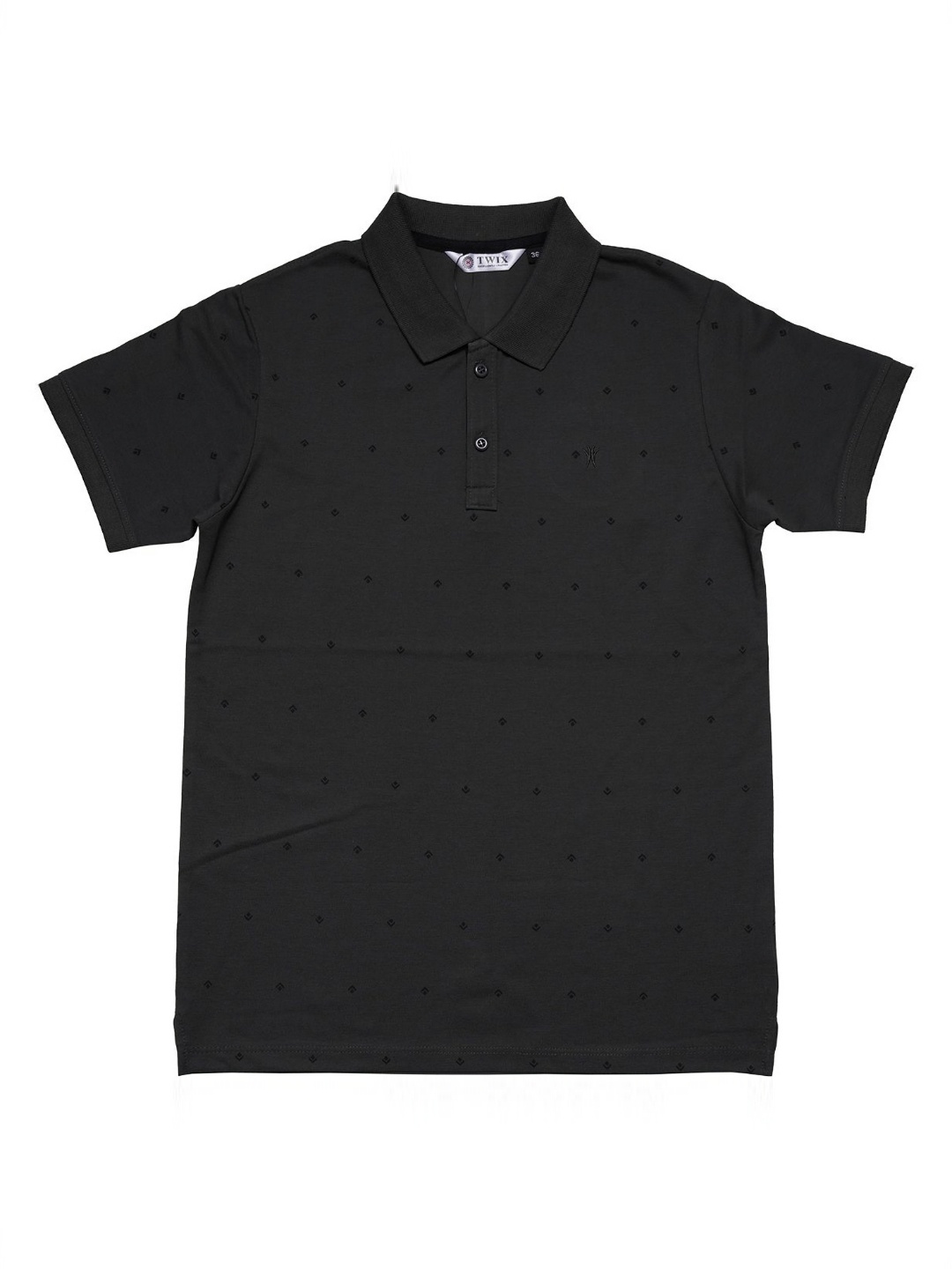 

TWIX Boys Micro Ditsy Printed Polo Collar Cotton T-Shirt, Black