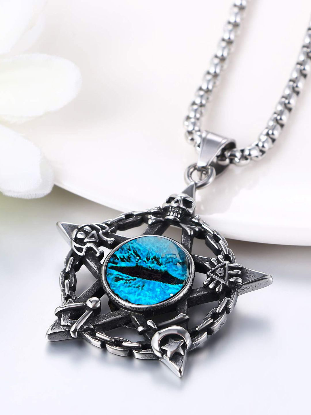 

KRENOZ Men Silver-Plated Antique Chain