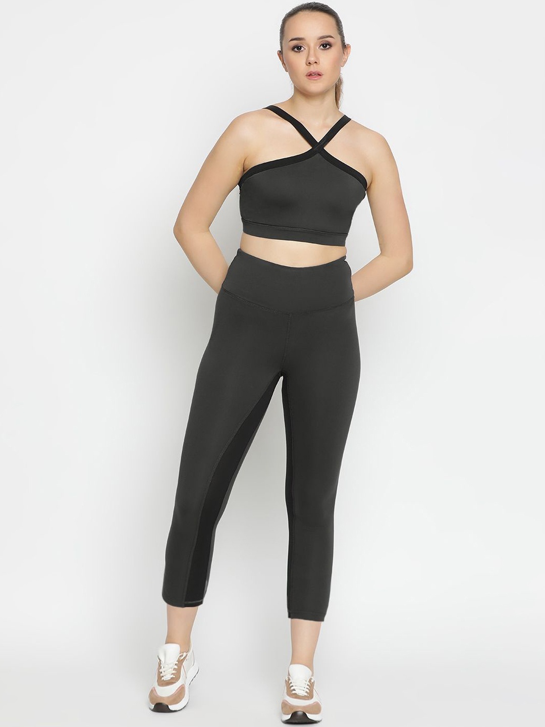 

Wearjukebox Halter Neck Top With Leggings, Charcoal