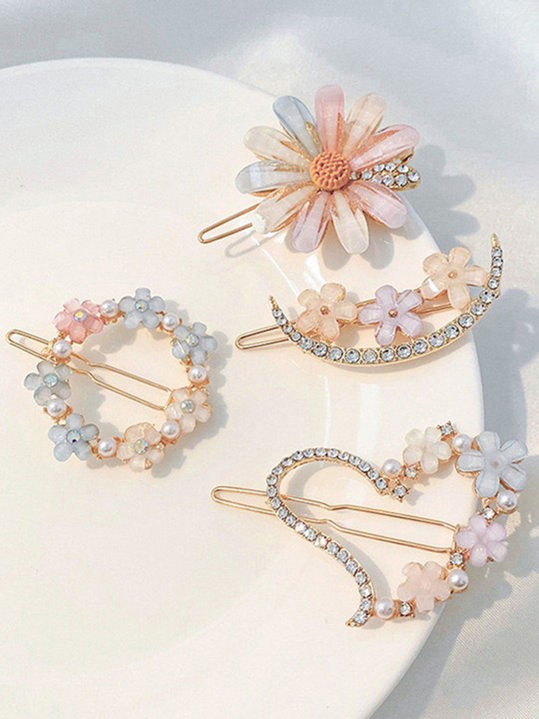 

Xivir Women Set of 4 Embellished Claw Clip, Pink
