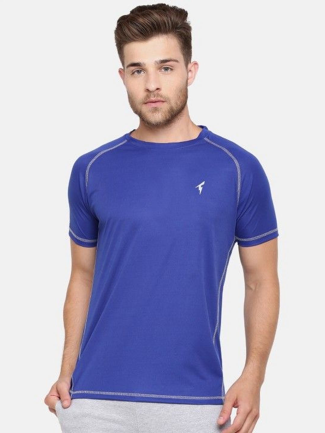 

Bareblow Men Solid Round Neck Cotton T-Shirt, Blue