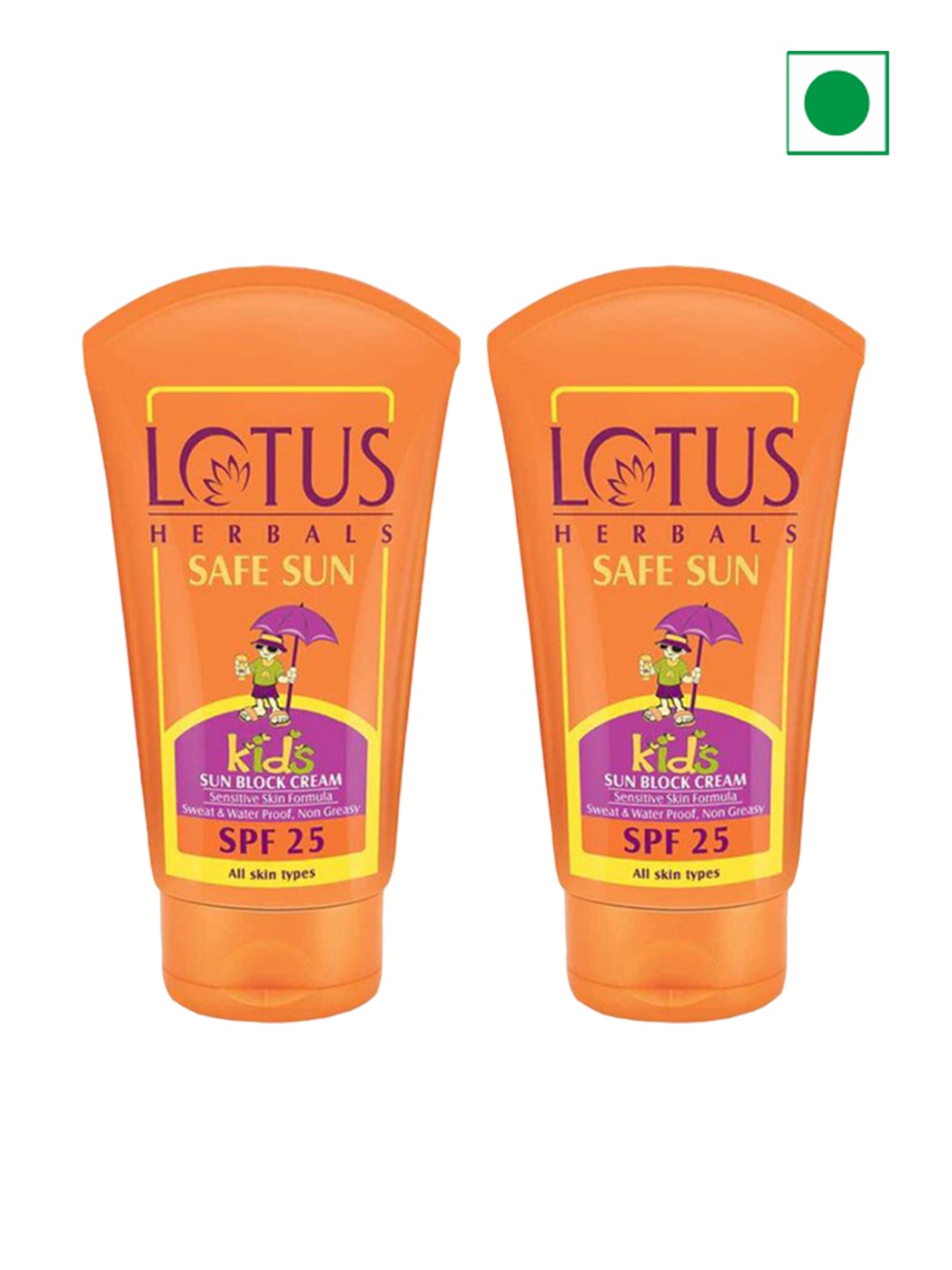 

Lotus Herbals Safe Sun Set Of 2 Kids SPF 25 Sunscreen Cream - 100g Each, Orange
