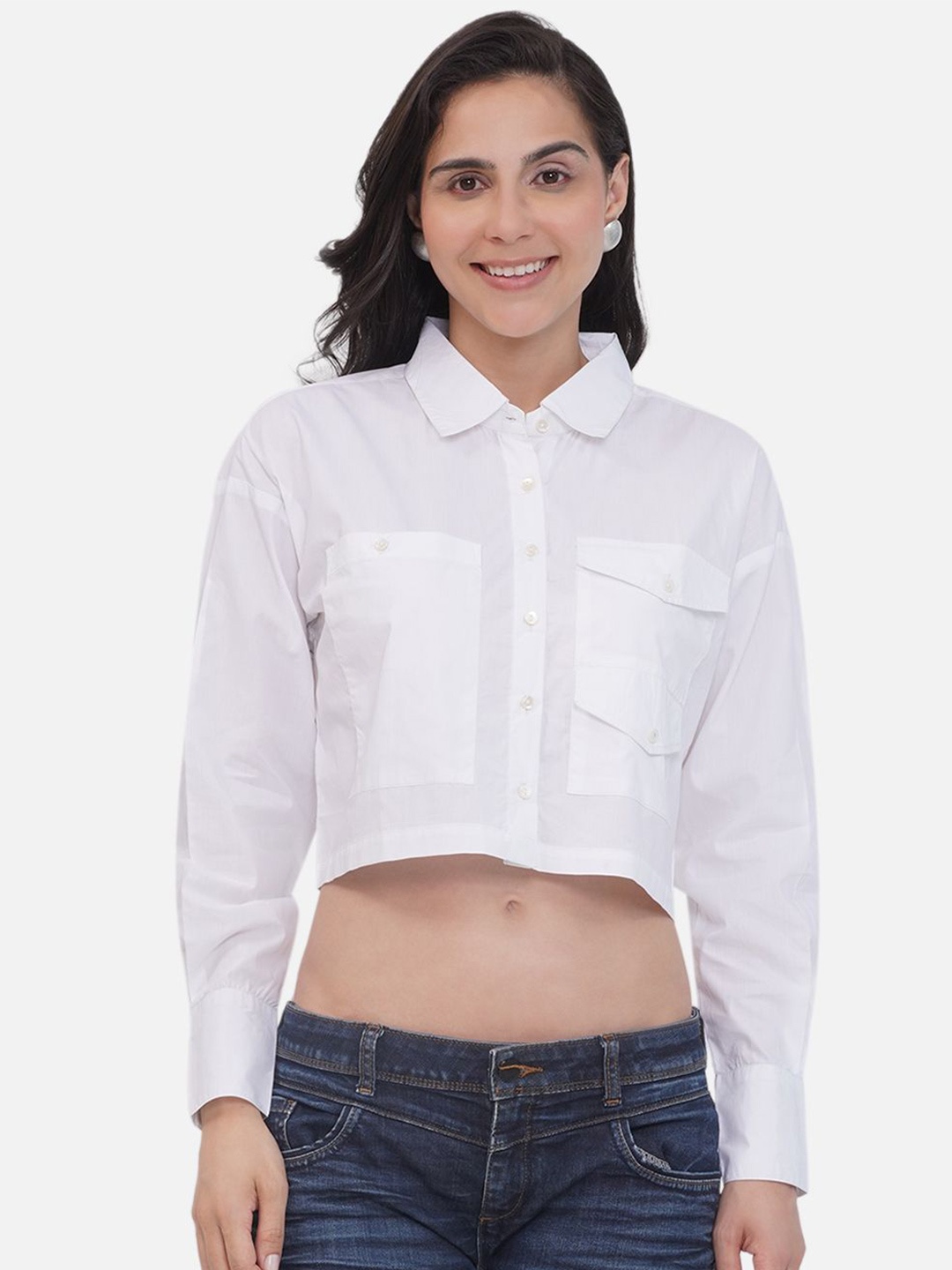 

bellamia Cotton Shirt Style Crop Top, White