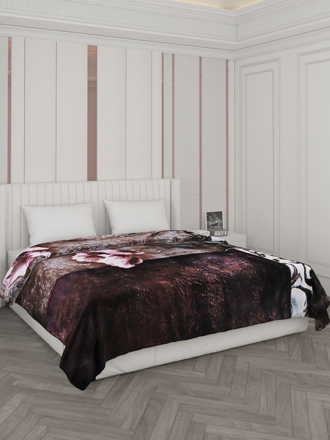 

Monte Carlo Brown & White Floral Printed Heavy Winter 1000 GSM Double Bed Blankets