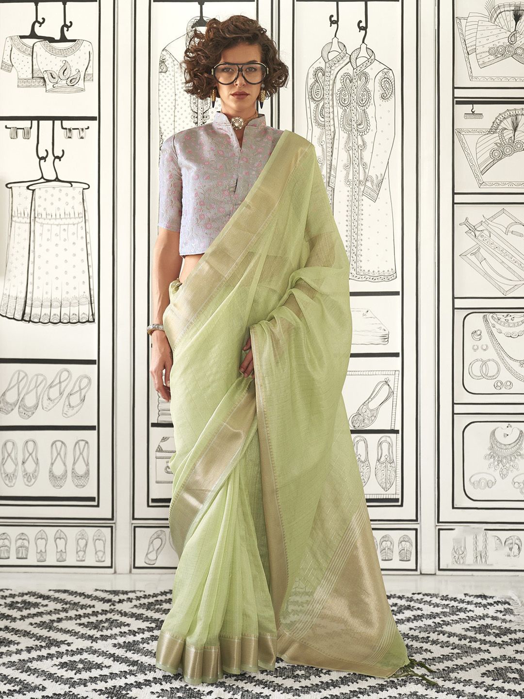 

Mitera Zari Pure Chiffon Banarasi Saree, Green