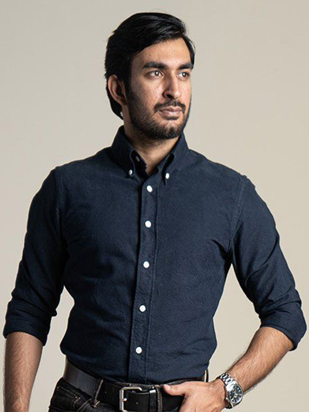 

Monks of Method Men Classic Slim Fit Opaque Casual Shirt, Navy blue