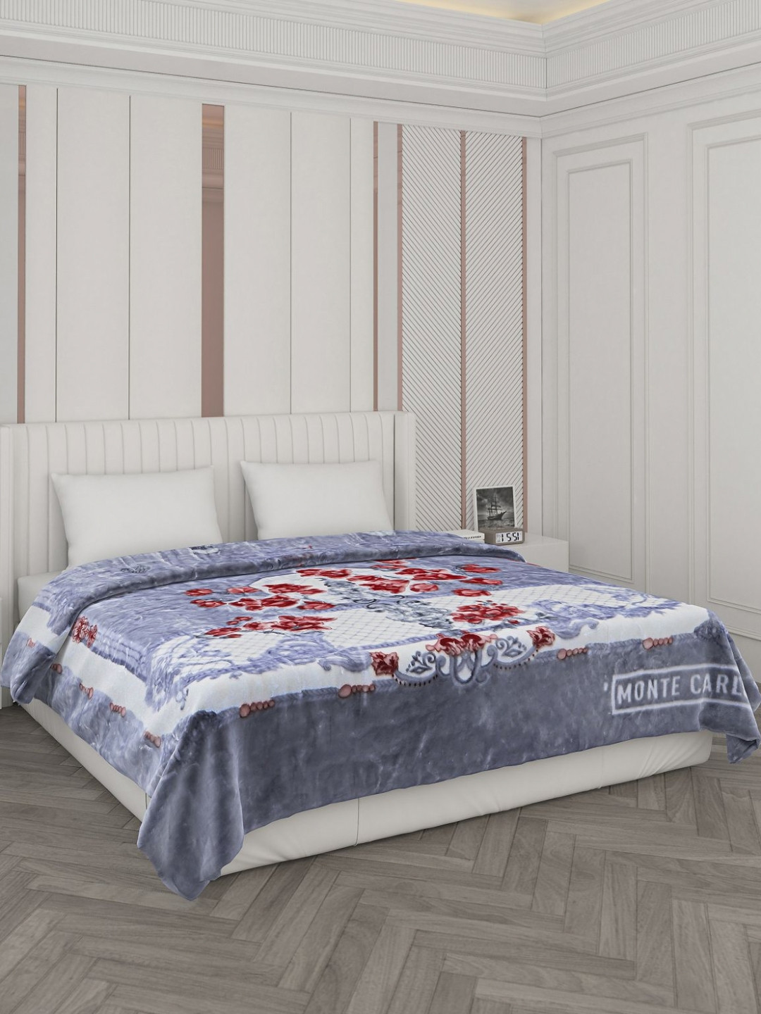 

Monte Carlo Grey & White Floral Printed Heavy Winter 1000 GSM Double Bed Blankets