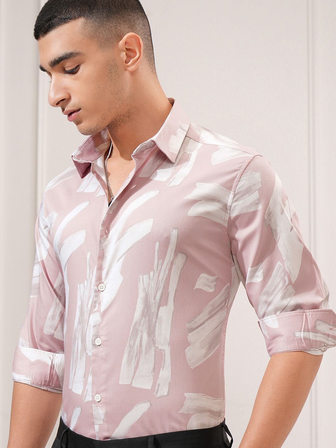 

Highlander Men Dusty Dobby Textured Printed Day Occasion Slim Fit Shirt, Pink