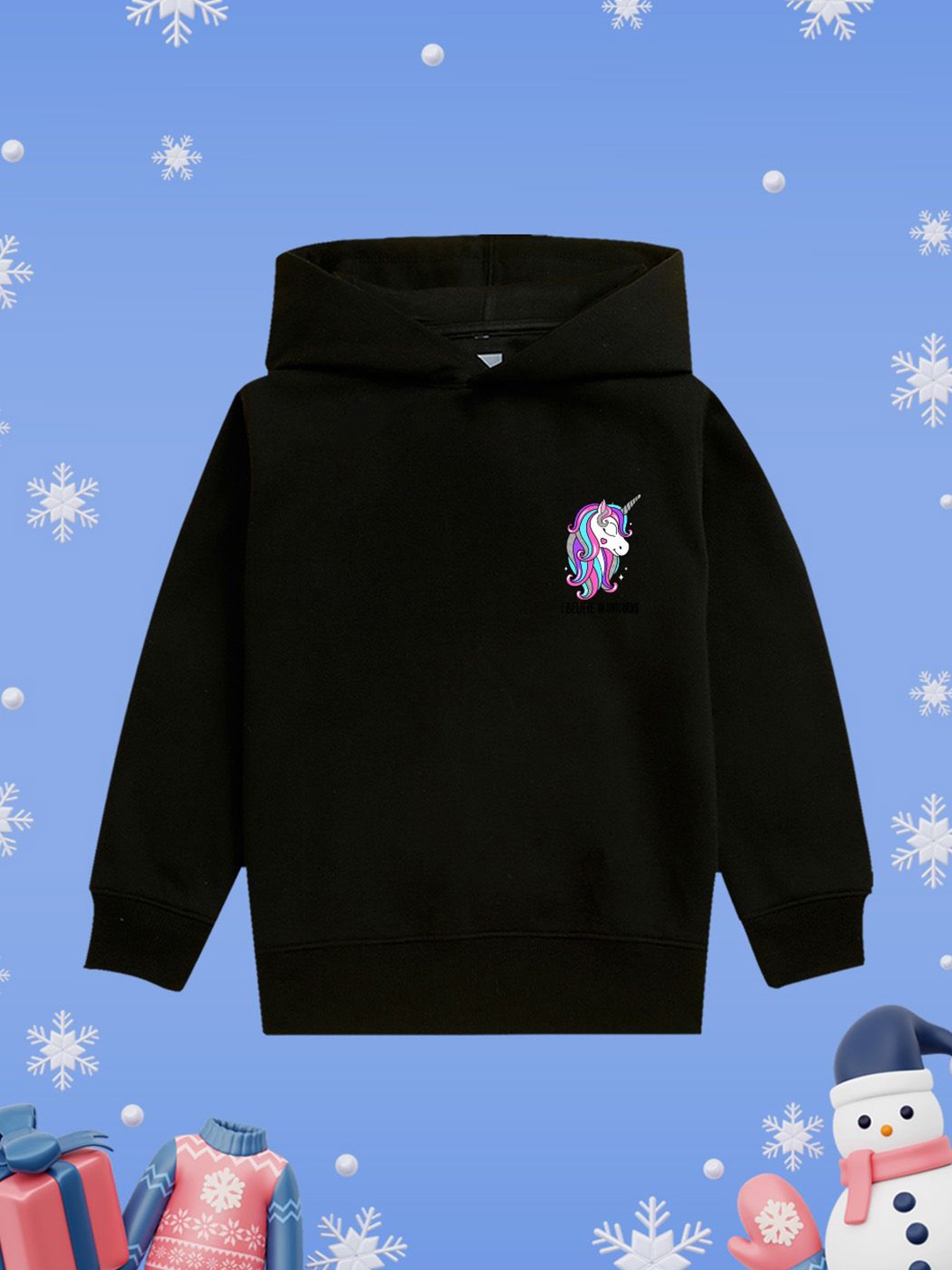 

NUSYL Girls Graphic Printed Hooded Sweatshirt, Black