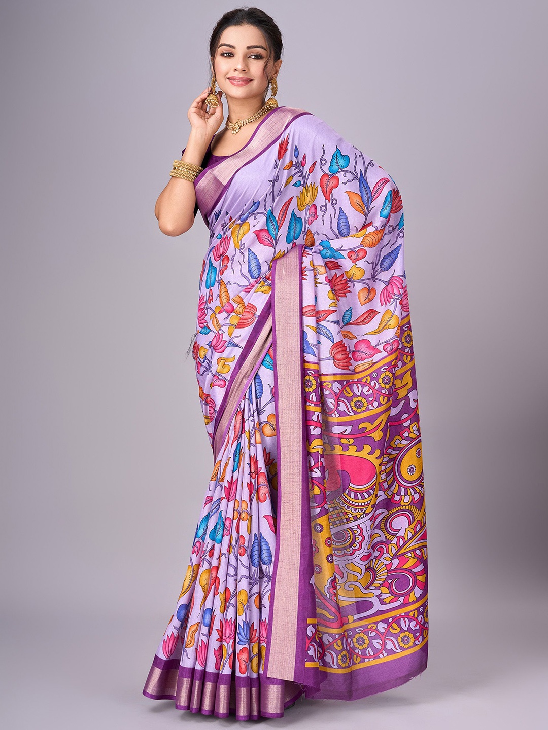 

SANJANA SILK Floral Zari Bagh Saree, Purple