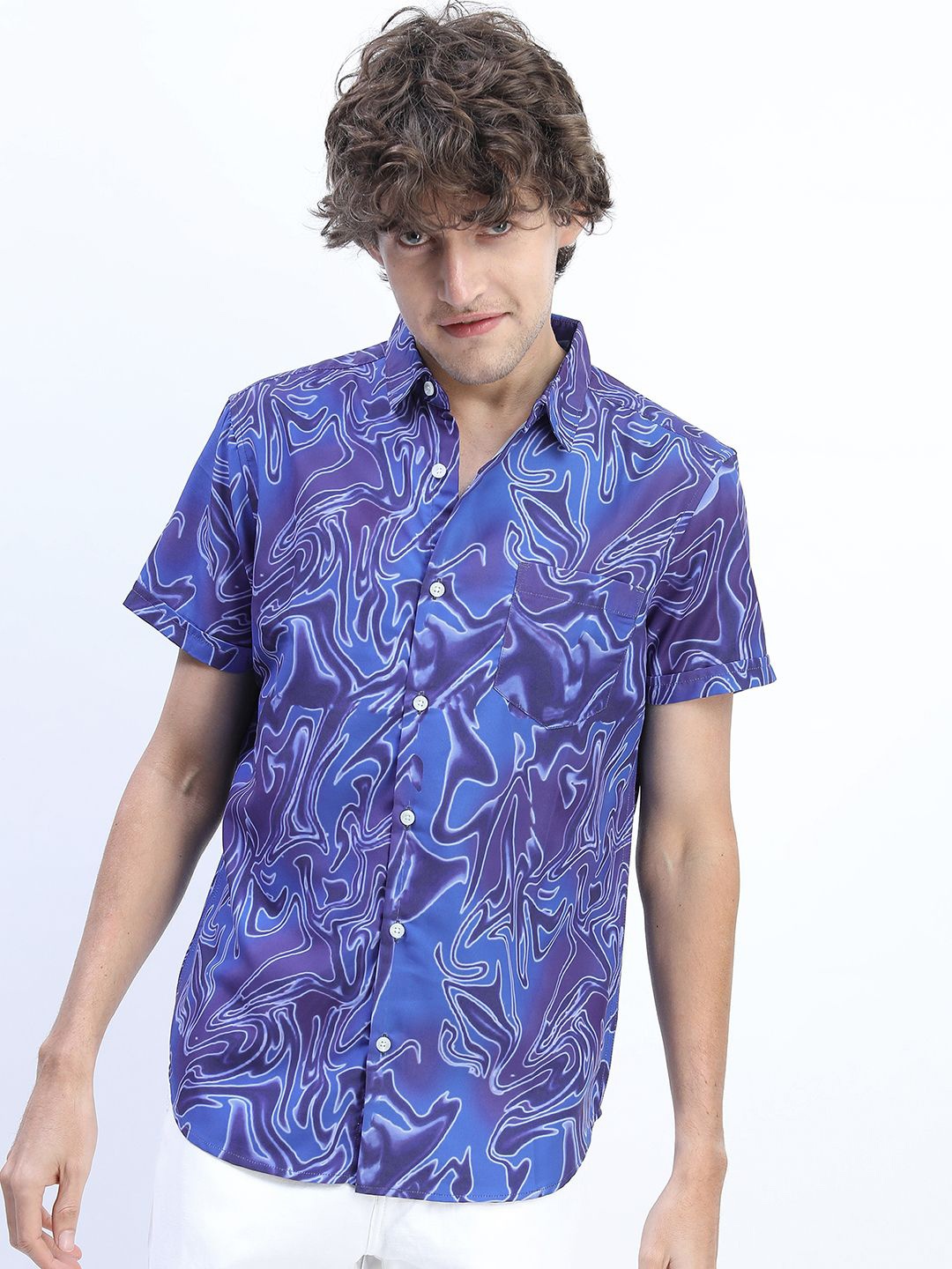 

HIGHLANDER Men Slim Fit Floral Opaque Printed Casual Shirt, Blue