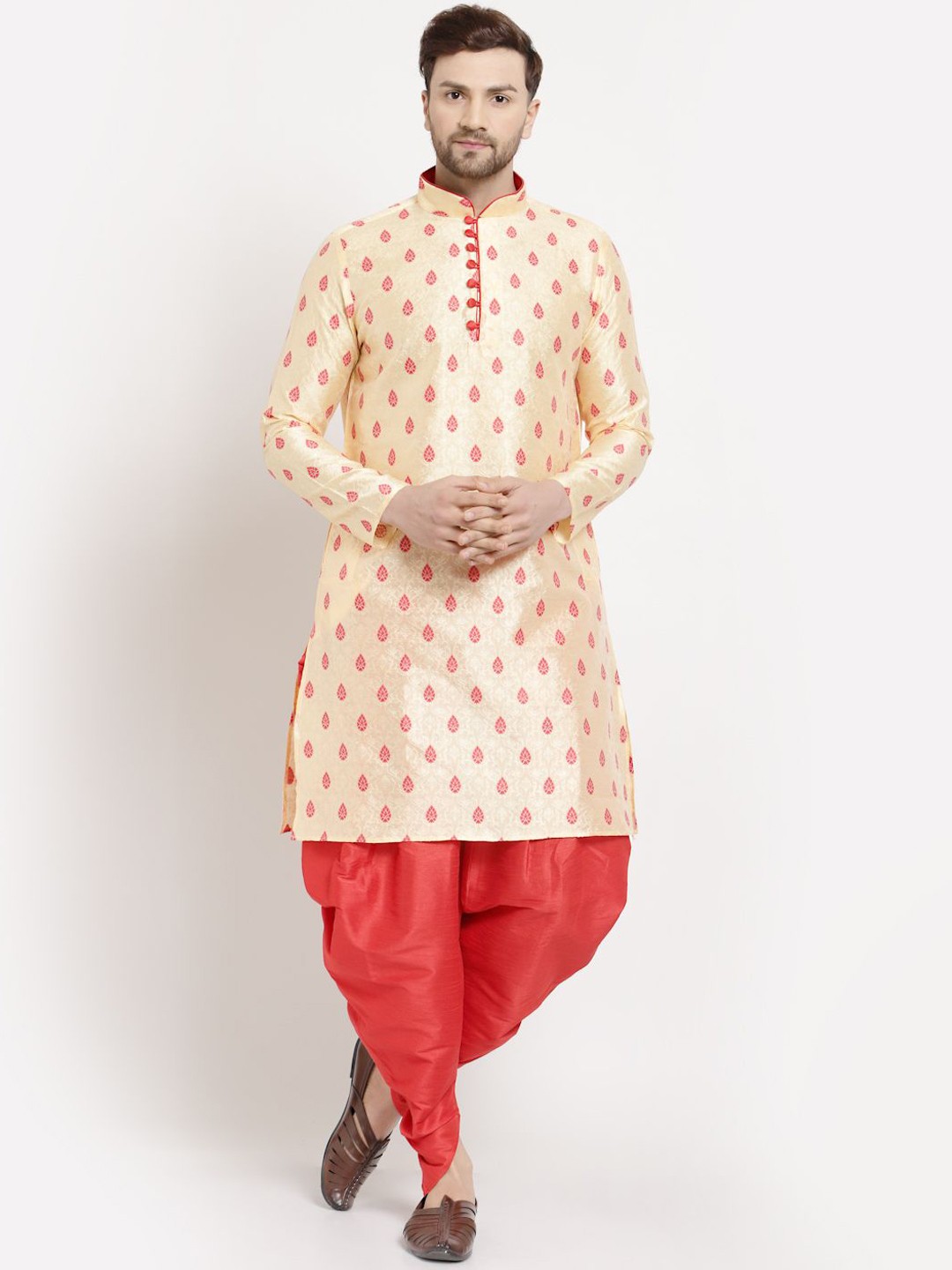 

Sydney Heights Ethnic Motifs Printed Mandarin Collar Straight Kurta with Patiala, Cream
