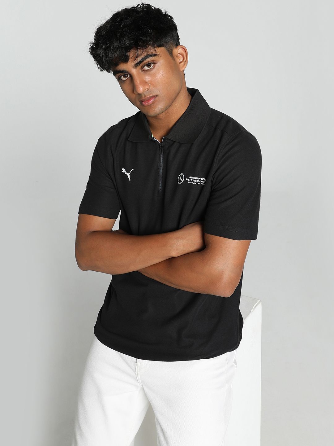 

PUMA Motorsport Men Varsity Colourblocked Polo Collar Pockets T-shirt, Black