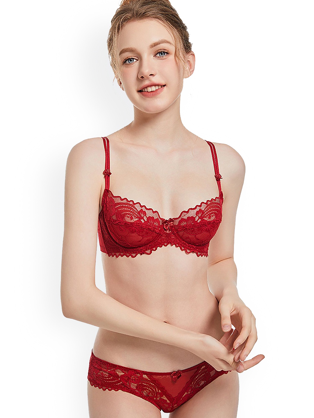

LULU & SKY Women Lace Lingerie Set, Red