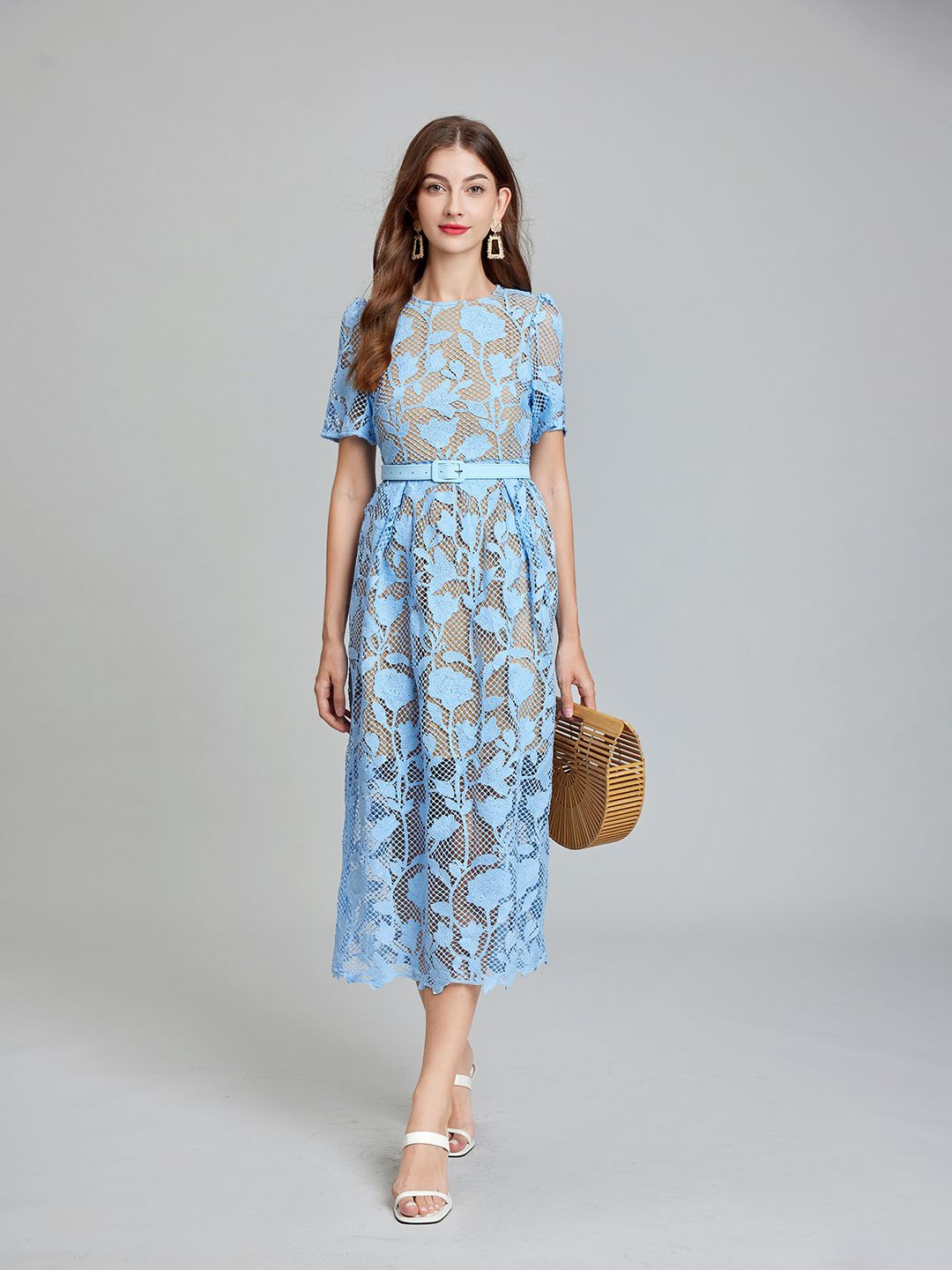 

JC Collection Floral Print Flared Sleeve A-Line Midi Dress, Blue