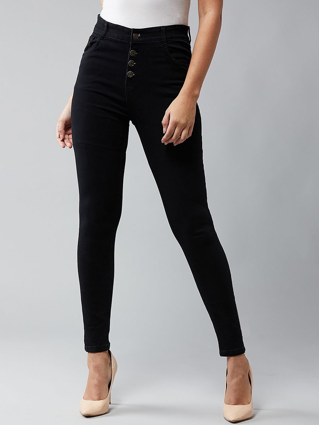 

DOLCE CRUDO Skinny Fit High Rise Clean Look Regular Length Stretchable Denim Jeans, Black