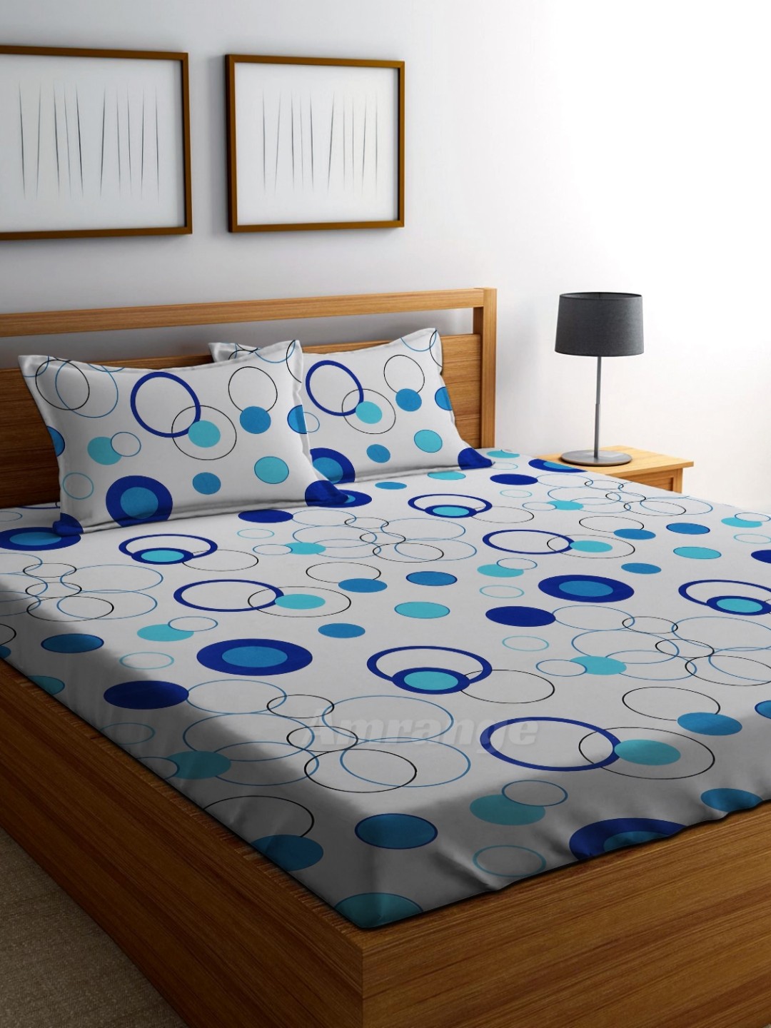 

AMRANGE Grey & Blue Geometric 250 TC King Bedsheet with 2 Pillow Covers