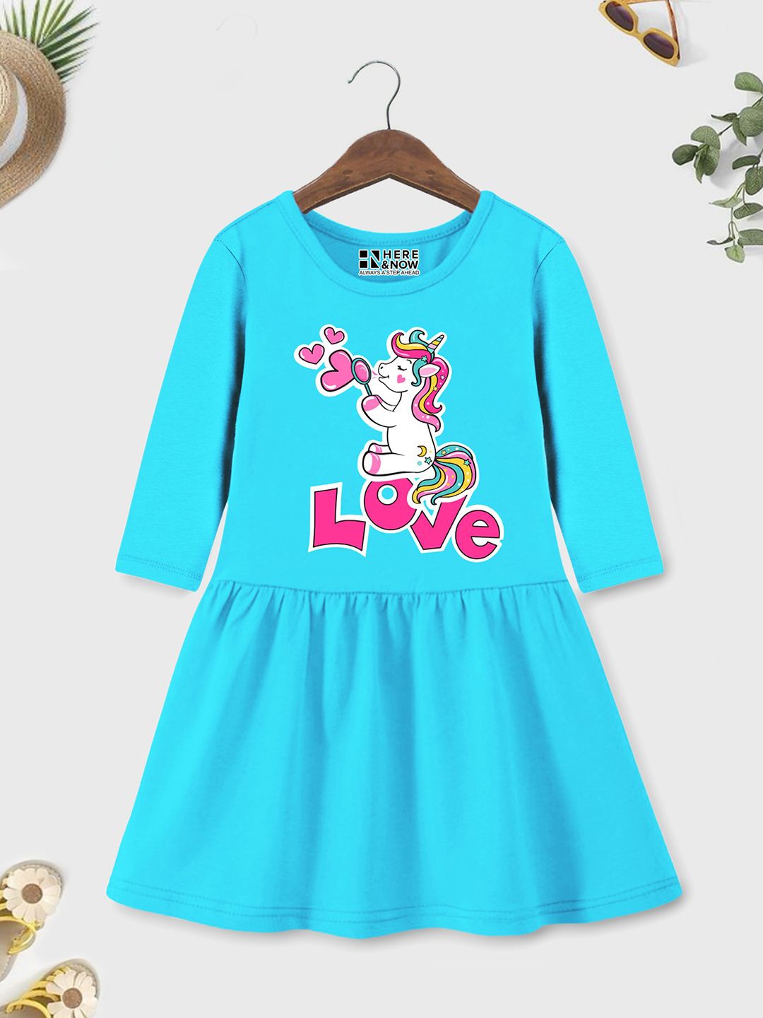 

HERE&NOW Girls Printed Fit & Flare Dress, Blue