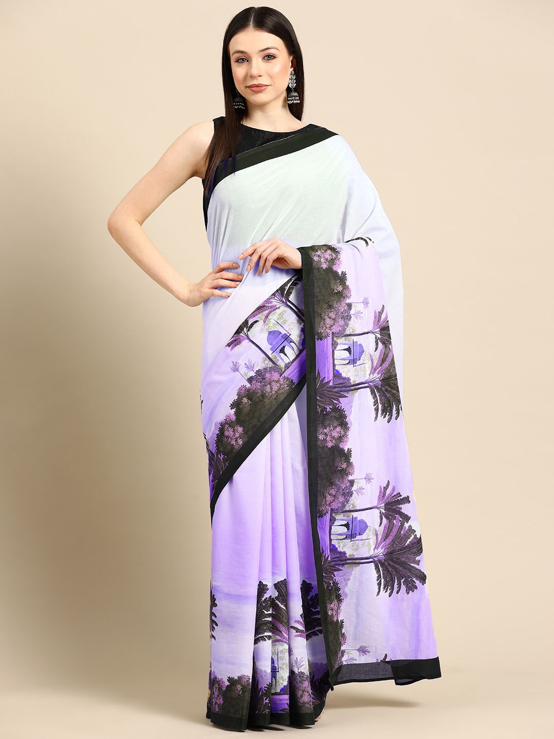 

BUTA BUTI Floral Pure Cotton Saree, Purple