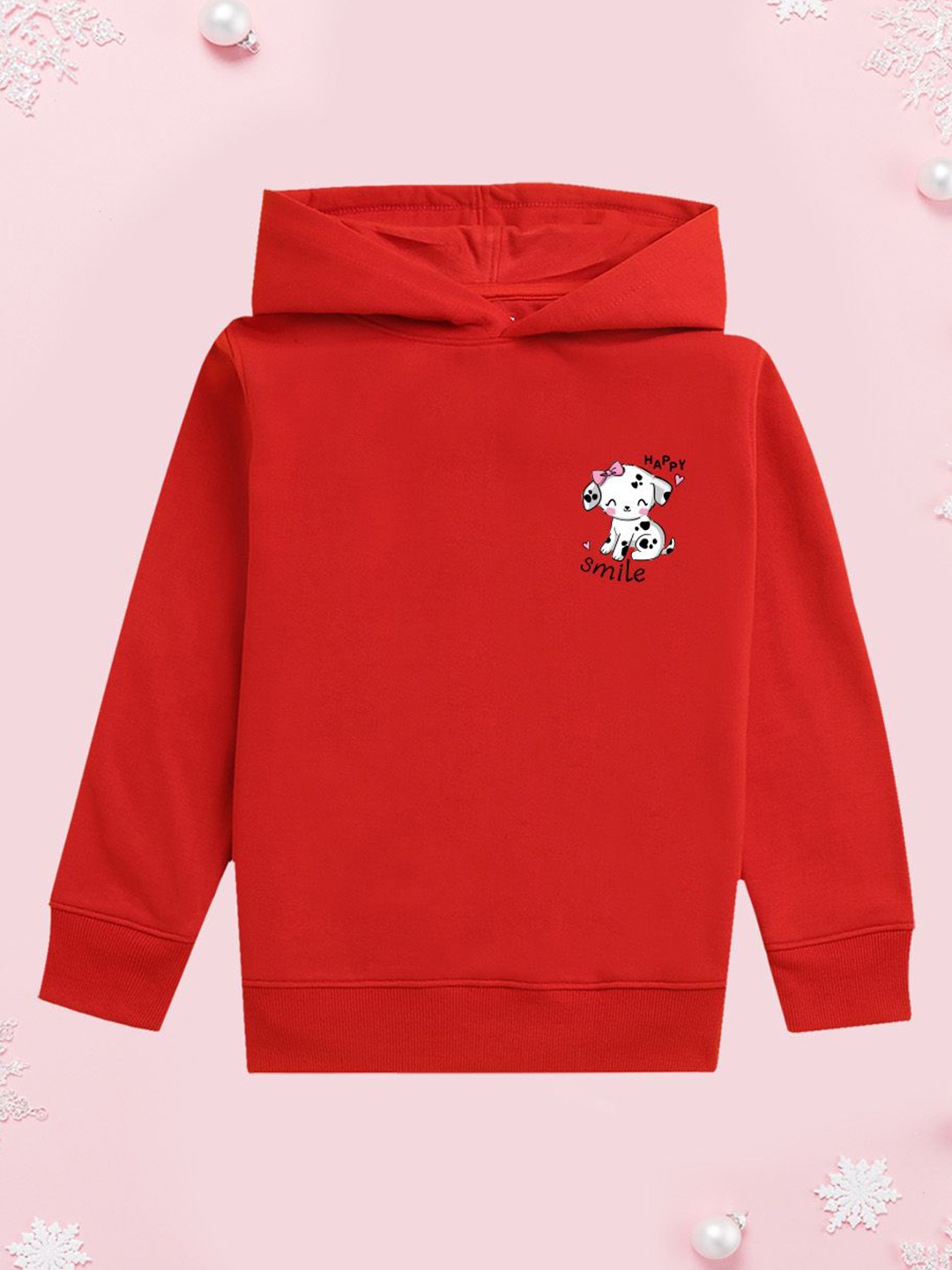 

NUSYL Girls Graphic Printed Hooded Sweatshirt, Red