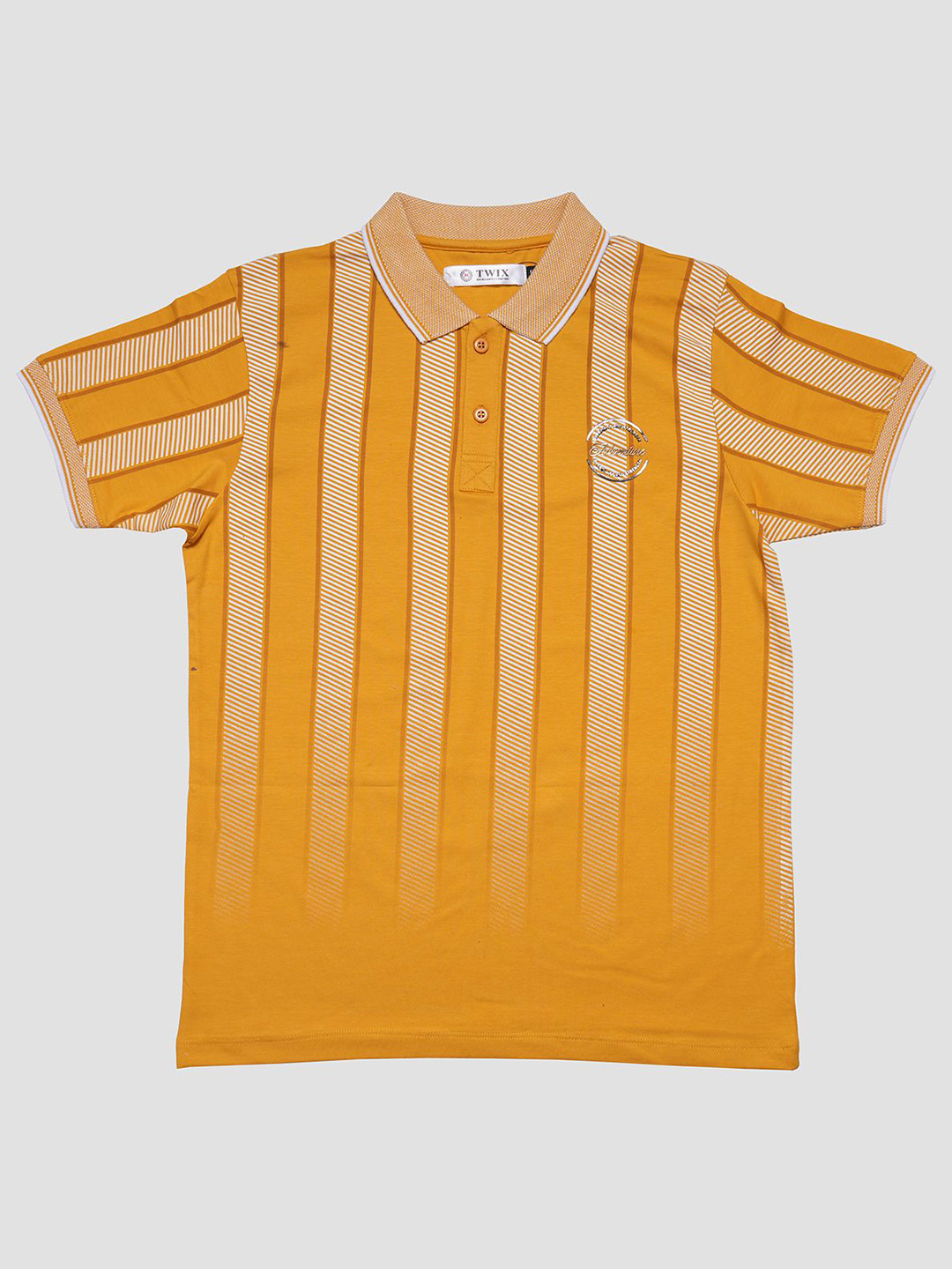 

TWIX Boys Striped Polo Collar Cotton T-Shirt, Mustard