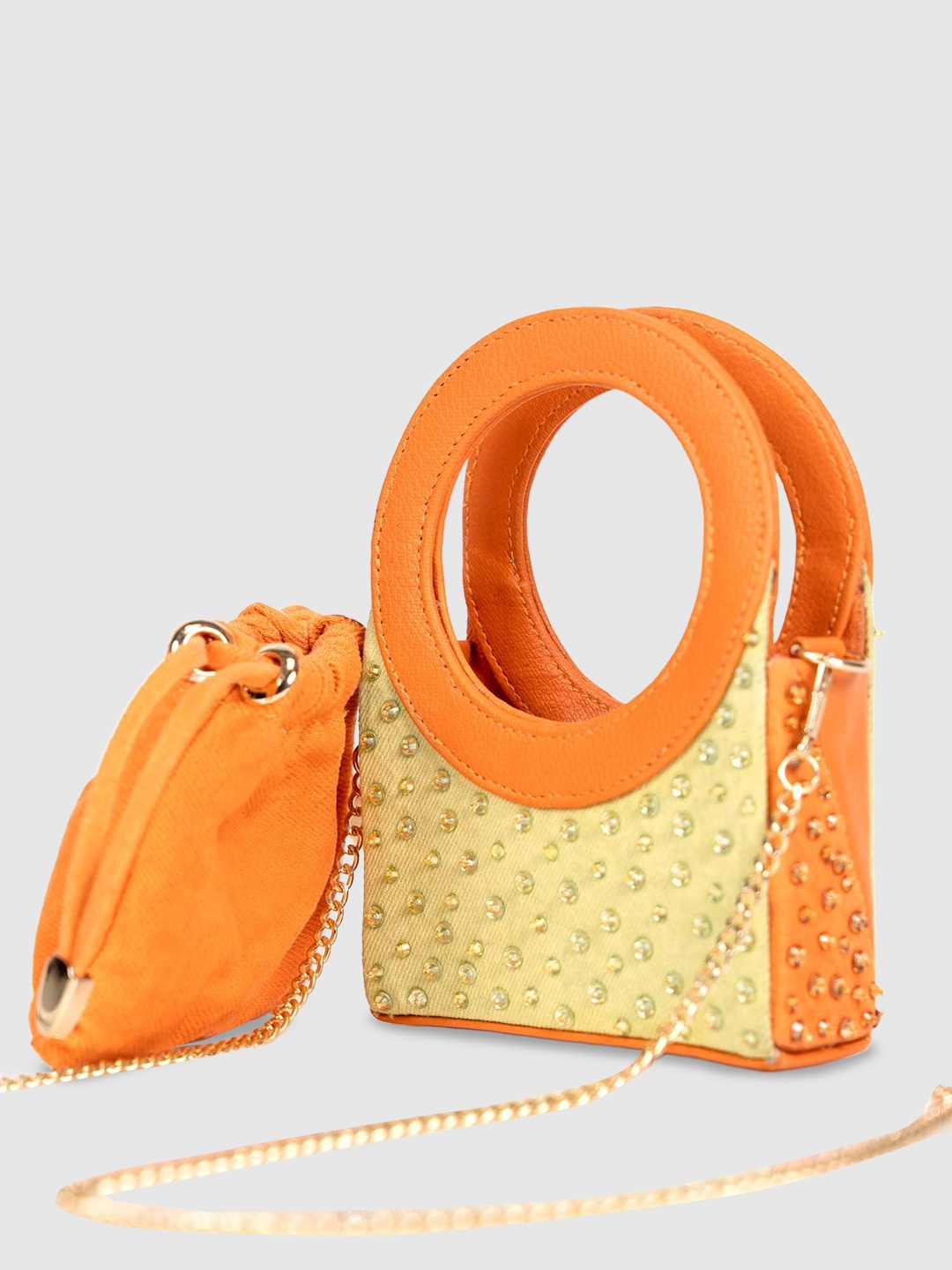 

D'oro Embellished Structured Sling Bag with Pouch, Orange