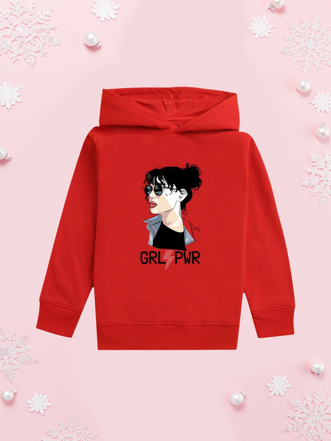 

NUSYL Girls Graphic Printed Hooded Sweatshirt, Red