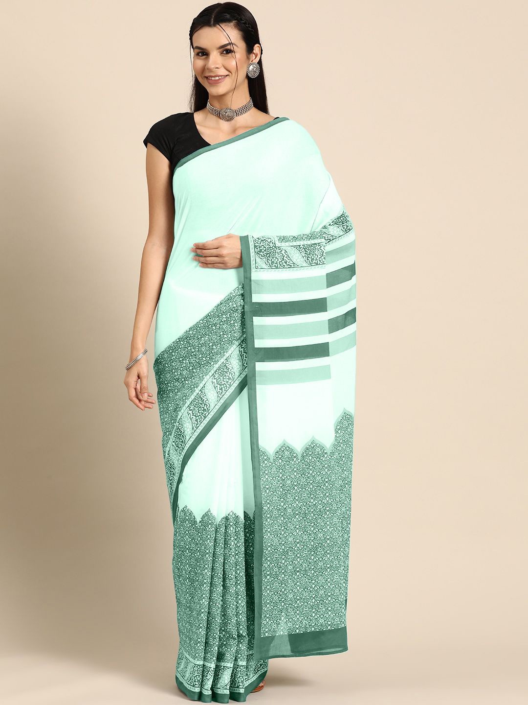 

BUTA BUTI Floral Pure Cotton Saree, Sea green