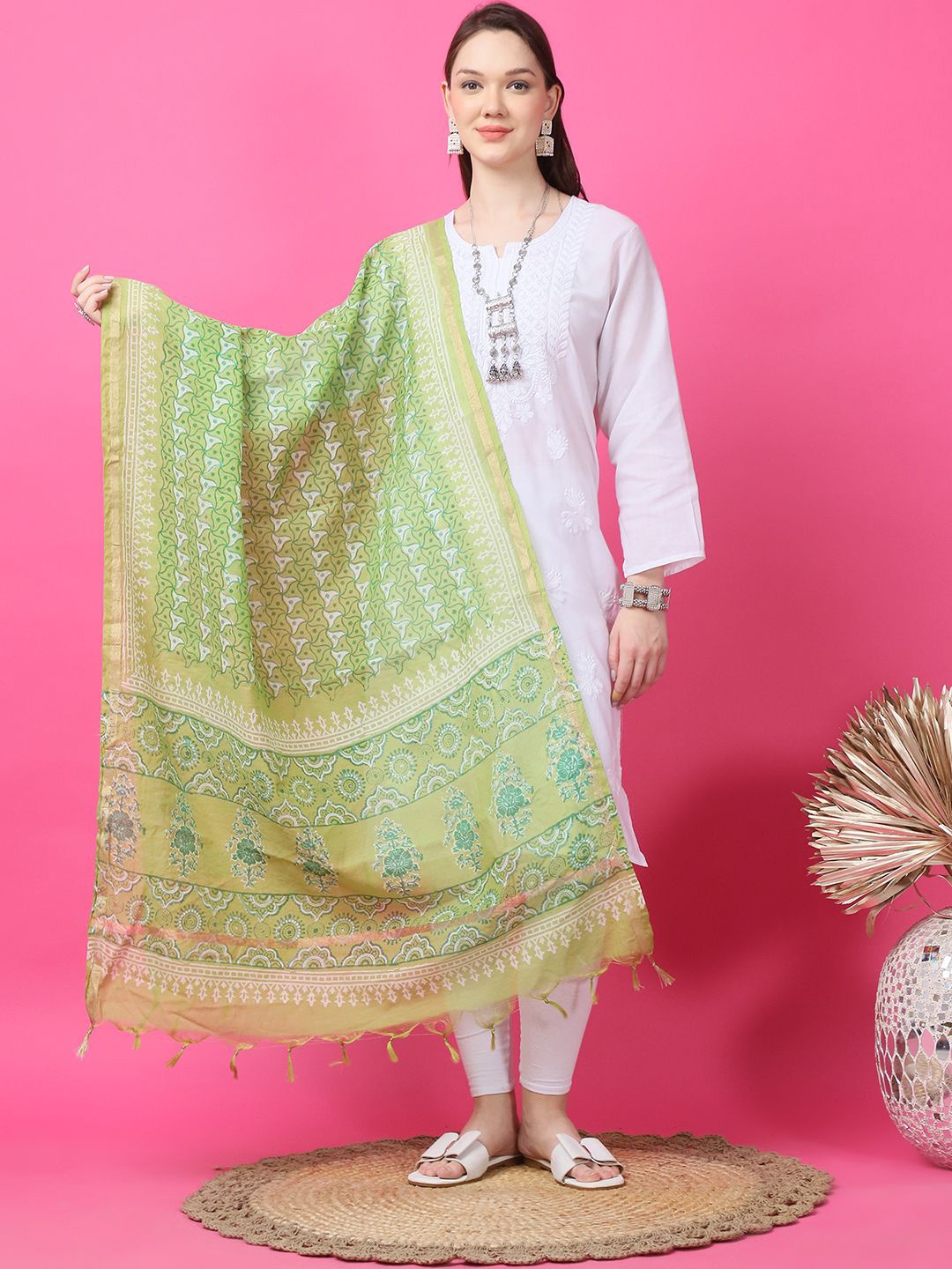 

LOOM LEGACY Printed Dupatta, Green
