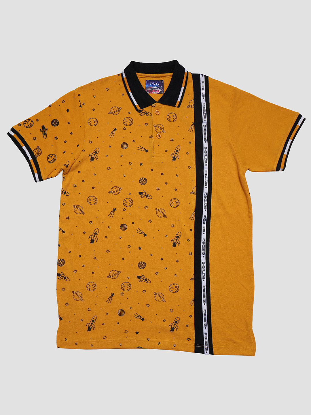 

TWIX Boys Conversational Printed Polo Collar Cotton T-Shirt, Mustard