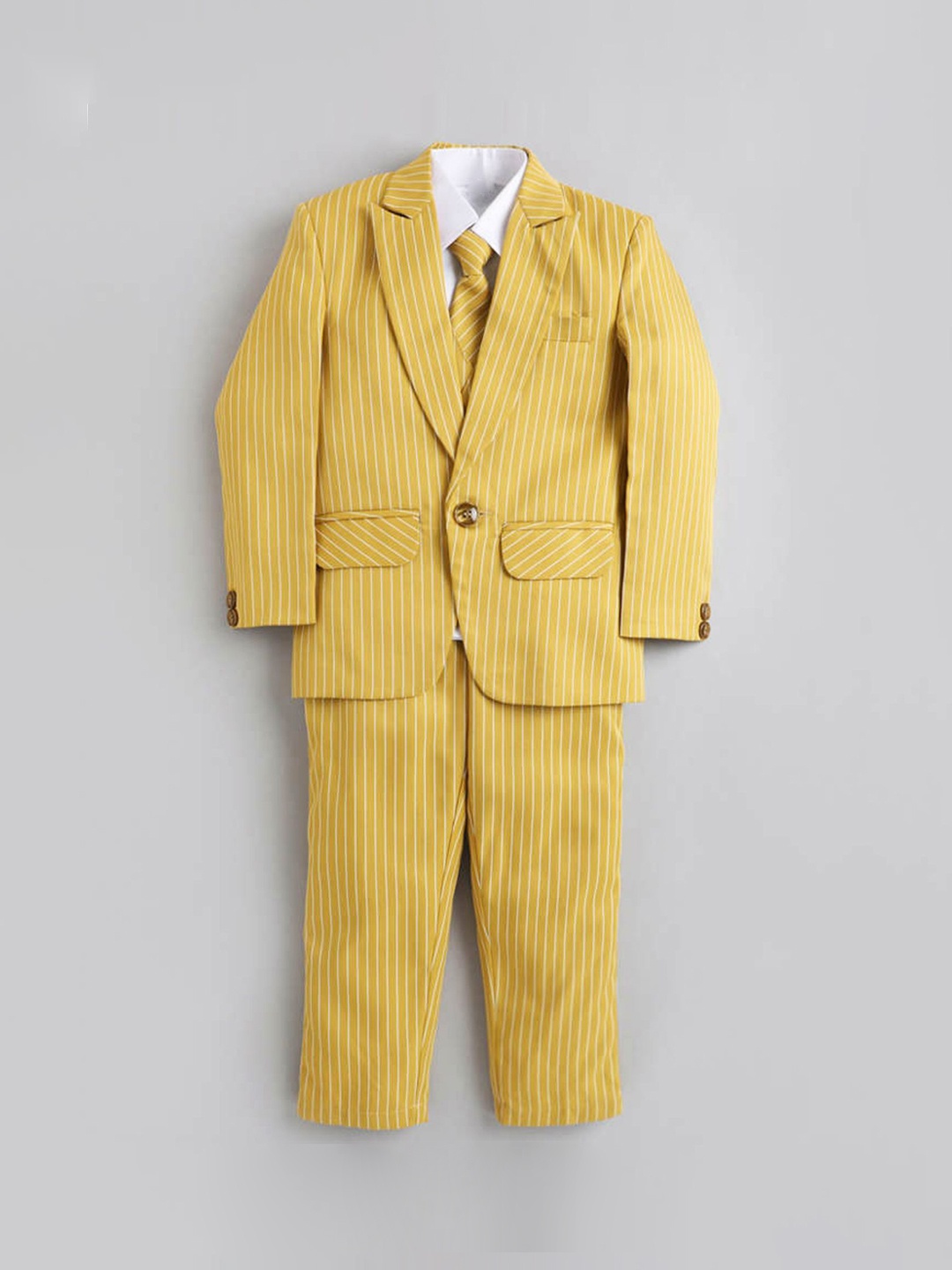 

BAESD Boys Striped Single-Breasted 5-Piece Formal Suit, Yellow