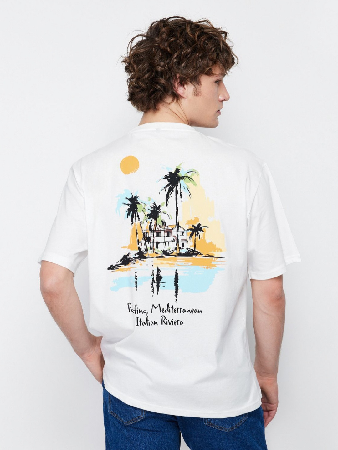 

Trendyol Men Graphic Printed Round Neck Cotton Oversized T-Shirt, White