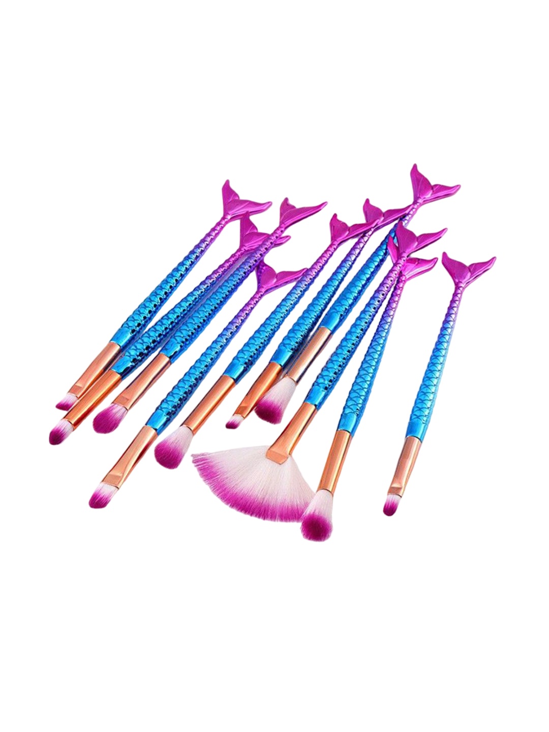 

Yoana Set Of 10 Professional Series Mermaid Makeup Brush, Blue