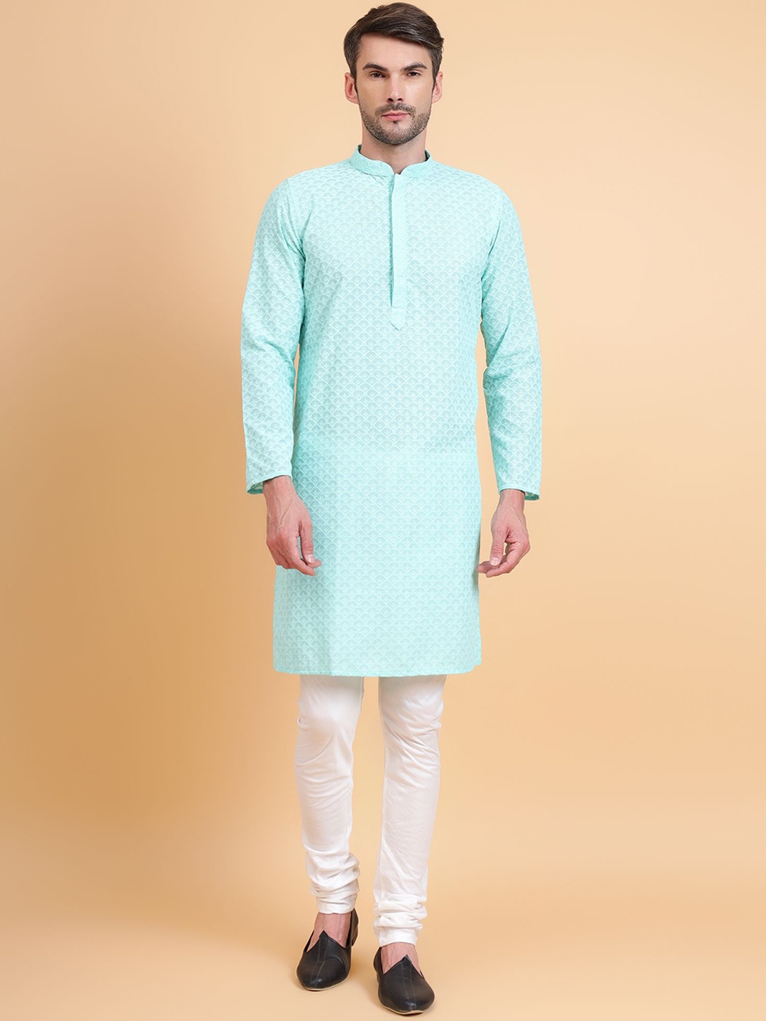 

Sultan The King Of Kurta Mandarin Collar Pure Cotton Straight Kurta with Churidar, Green