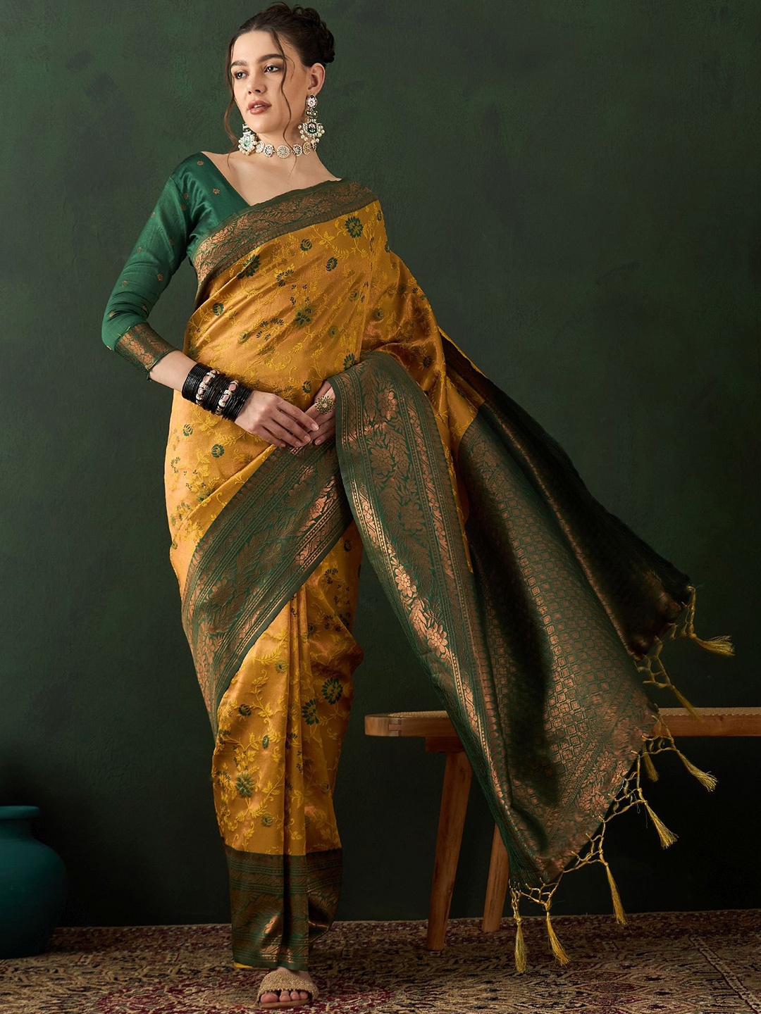 

Sangria Woven Design Saree With Blouse Piece, Yellow