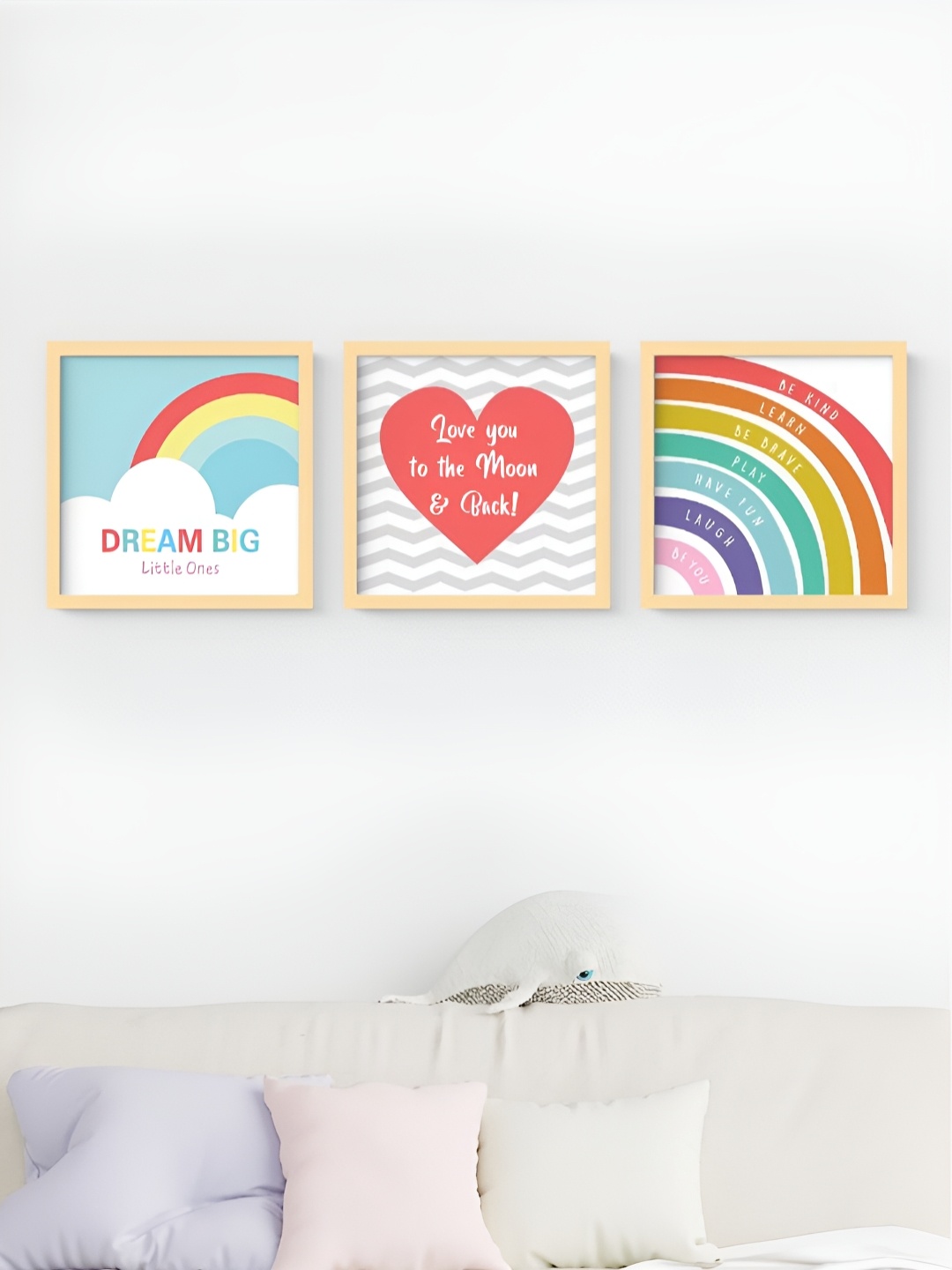 

My Kids Wall Beige & Blue 3 Piece Wood Wooden Framed Wall Art