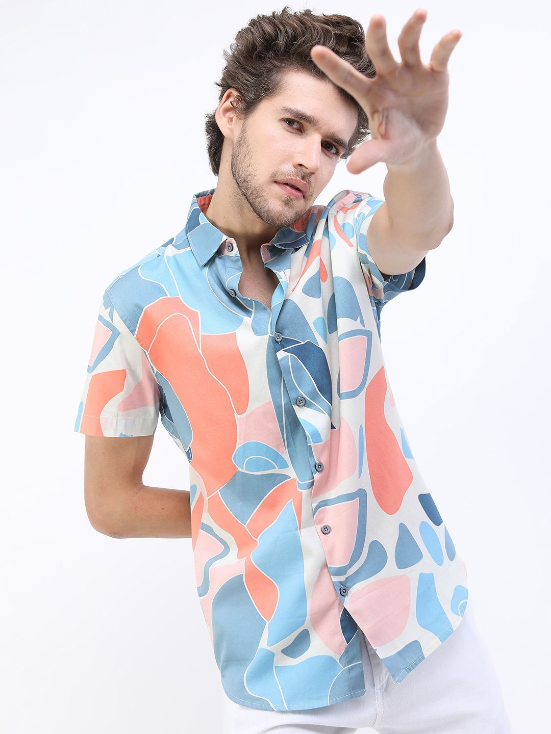 

HIGHLANDER Men Slim Fit Opaque Printed Casual Shirt, Pink