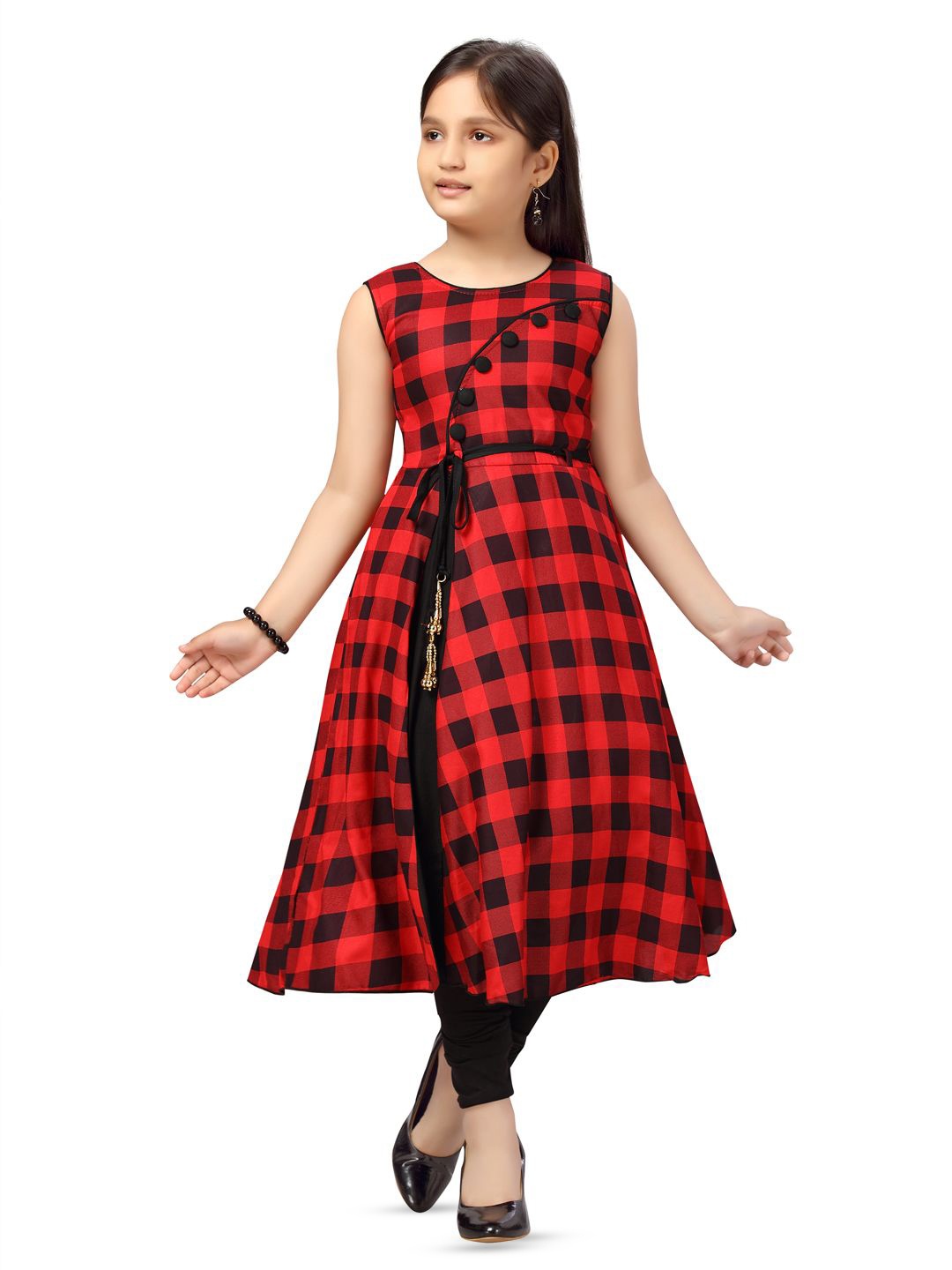 

BAESD Girls Checked Tunic with Leggings, Red