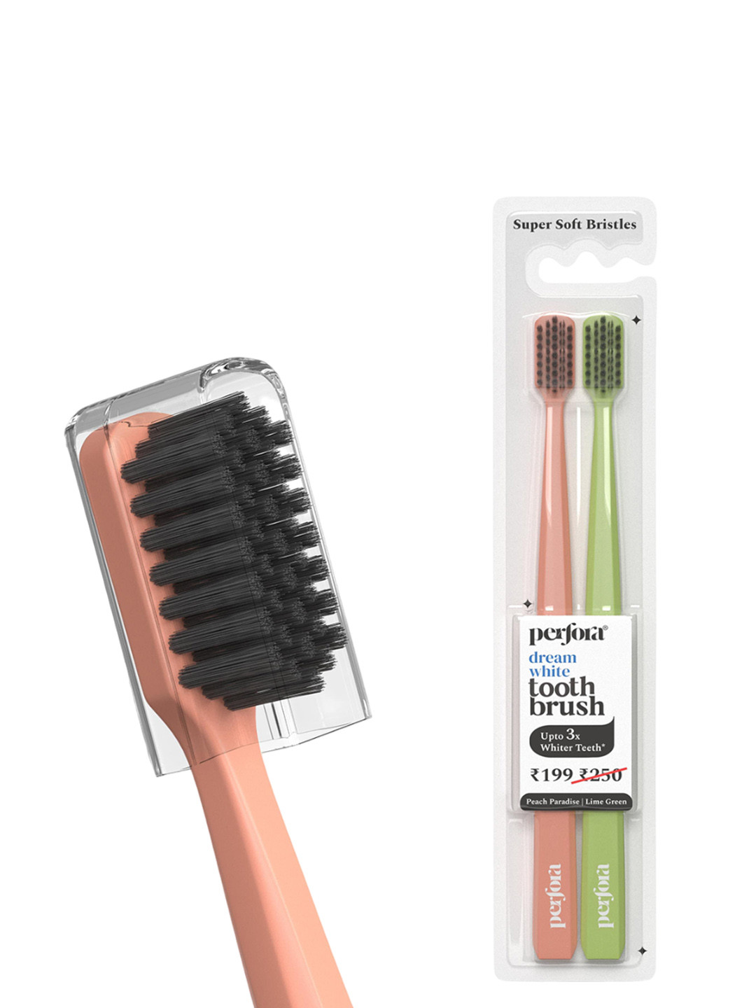 

Perfora Pack Of 2 Lime Green & Peach Coloured Soft Bristles Toothbrush